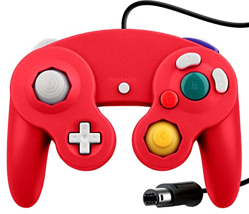 OSTENT Cablato Shock Controller classico Gamepad Telecomando da Gioco Joypad Compatibile per di console Nintendo GameCube NGC Wii videogiochi Colore Rosso