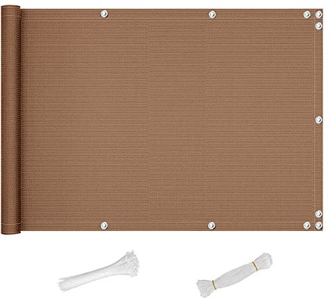 QINGLV Copri Ringhiera Balcone 60x400cm Copri Ringhiera Balcone Esterno Oscurante Anti-UV Telo Frangi-Vista per Balcone Giardino per Balconi Recinzioni Terrazze -Marrone