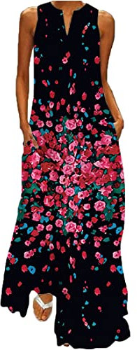 WINKEEY Falda Larga para Mujer Falda Extragrande de Verano con Estampado Bohemio, Pequeña Rosa S