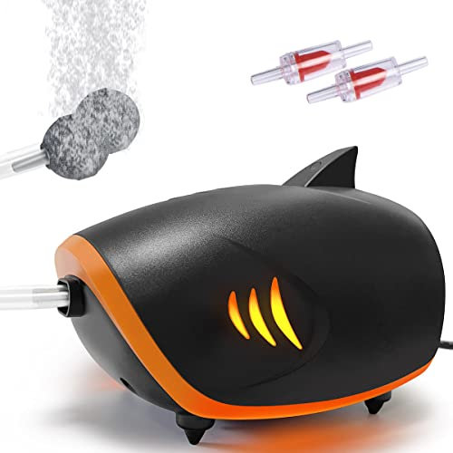 PYPABL Pompe à Air Puissante pour Aquarium 415L/H, 4W Pompe à Oxygène Silencieux à 2 Sorties Métalliques avec Lumière LED, Pompe à Air Réglable pour Aquarium,pour Réservoir 50-750L (4W avec Décor LED)