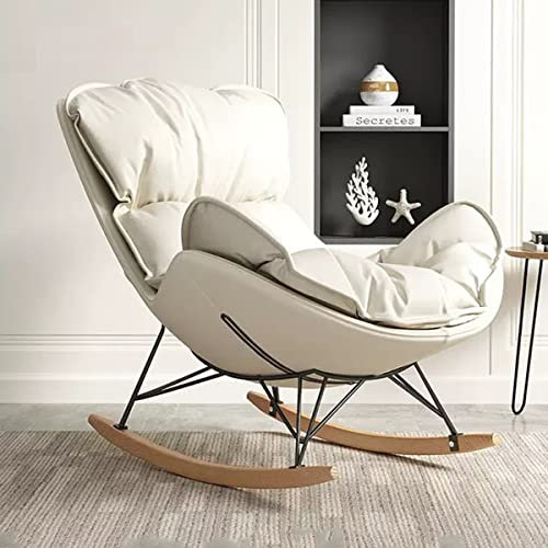 YCKEGEW Schaukelstuhl Comfy Chair Für Schlafzimmer,Gepolsterter Gleitersessel Lounge Stuhl Recliner, Für Sonnenzimmer Büro, Lazy Chair Moderner Akzentstuhl Ergonomisches Design (Color : Beige)