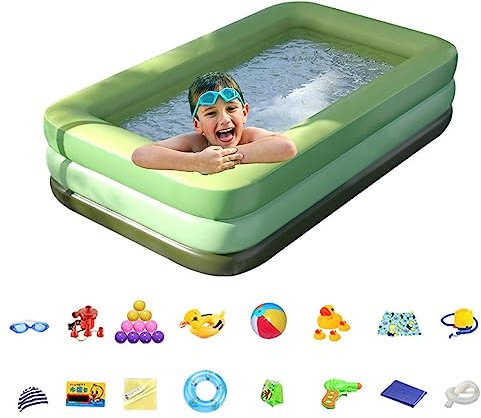 Aufblasbarer Swimmingpool, verschleißfester Aufblaspool, tragbarer oberirdischer Pool mit Zubehör, rechteckiges aufblasbares PVC-Planschbecken für den Garten-Rasen-Familien-Hinterhof im Freien