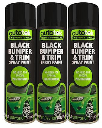 Autotek Black Bumper & Trim Aerosol Spay Paint 500ml x3