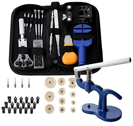 NOALED Professioneller Uhrenreparatur-Werkzeugsatz, Uhrenwerkzeuge, einschließlich Uhrenpresse, Federstege, Batteriewechsel, Uhrenreparatur-Werkzeugsatz