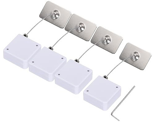 sourcing map Retractable Cable Lock with Double-Sided Adhesive Remote Control Security Lock Rectangular for TV, DVD,Showroom,Remote,600g 4Set White