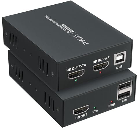 HDMI KVM USB Extender Transmit 1080p HD Video Over Cat5e/6 Ethernet Cable 50m (164ft) for Mouse and Keyboard Control Remote Signals