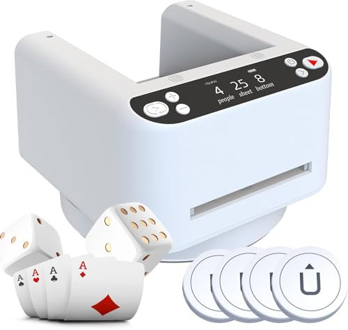 Vollautomatischer Kartenhändler, um 360° drehbarer Kartengeber mit 4 kabellosen Kartengebertasten, 5000-mAh-Batteriebetrieb, bis zu 8 Spieler, für UNO, Blackjack, Texas Hold'em