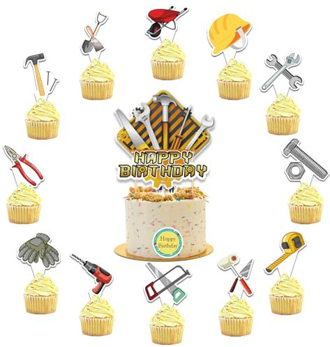 25 Pcs Tools Cake Topper Cupcake Toppers Tools Cake Decorations for Tools Party Decorations Tool Birthday Party Supplies
