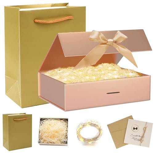 Faltbare Geschenkbox mit Deckel und Schleifen - Magnetischer Geschenkkarton für Hochzeit, Geburtstag und Weihnachten