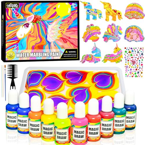 Lobyoh Kit Pintura para Niños de 6 a 12 Años (16ml*10), Pintura de Mármol de Agua, Kit de Manualidades Adultos, Regalos Ideales para Niñas y Niños de 6 8 10 Años