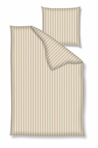 Traumschloss Bettwäsche »Renforcé« 100% Baumwolle | Reißverschluss | 135x200 & 80x80 | gestreift | Sand | weiß