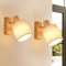 Glitzerlife Wandstrahler Holz Vintage Wandspot 2er - Wandleuchte E14 1 Flammig Retro Schwenkbar Wandbeleuchtung Wandlampe Industriell mit Weiße Stoffschirm für Flur Küche Gang MAX.40W