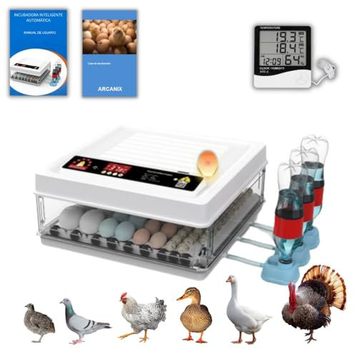 Arcanix Incubadora Huevos Gallina - Incubadora Automática de 30 Huevos Controles Automáticos de Temperatura y Humedad Higrómetro y Termómetro Guía incubación Volteo Automático de Huevos