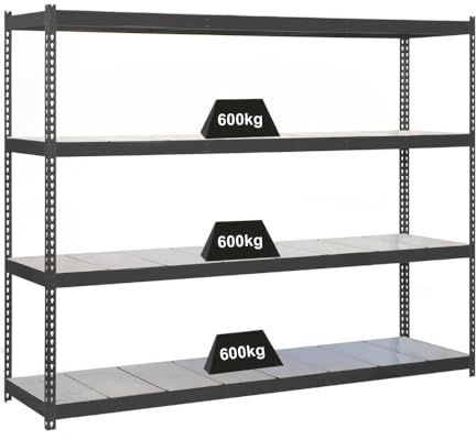 PROREGAL Schwerlastregal Metal Beast Four | HxBxT 200x180x60cm | Fachlast 600kg | Anthrazit | Regal Standregal Werkstattregal Lagerregal Kellerregal