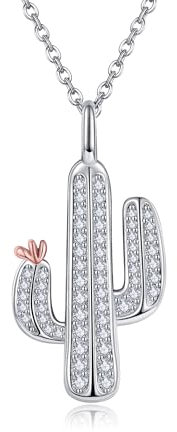 DAYLINLOVE Collar Colgante Cactus Plata Ley 925 - Planta Del Desierto Joyería Natural - Regalos para Mujeres Y Niñas