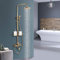 Bathroom Shower Tap Rainfall Shower Head,Hand Spray Tub Tap With Storage Shelf Double Handle Cold And Hot Water Antique Brass Wall Mount Shower Set