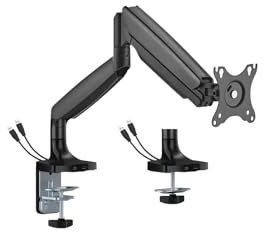 Monitor Mount Gas Lift Arm USB A and USB C 17 to 45 Inch Screens, Single Monitor Arm Stand Holds 2~16 kg, Height Adjustable with Tilts, Swivels, Rotates, VESA 75 & 100 mm, 90°