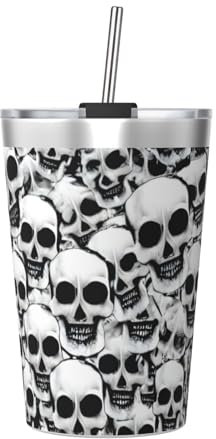 HJLUUFT Tazza da caffè isolata in acciaio inox con teschio messicano, bicchiere da 590 ml con coperchio versatile per bevande calde e fredde