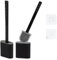 Silicone Toilet Brushes & Holders – Pack of 2 Long Non-Slip Handle, Flexible Bristles for Easy Cleaning – Modern Drip-Free Base, Durable Black Bathroom Toilet Brush Set With Holder