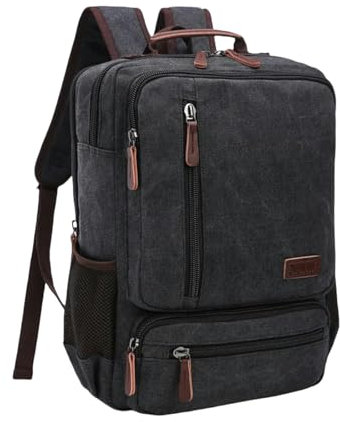 LROOPE Rucksack Vintage Canvas Rucksack Männer Große Kapazitäts -travel -umhängetaschen Modebag Mache Laptop Rarkpacke-schwarz