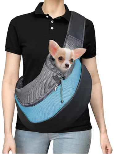 Tragetuch Klein Hund Tragetasche Mesh Hundetragetasche Verstellbar Hundetragebeutel Atmungsaktiv Hundetasche Haustier Umhängetasche Outdoor Transporttasche für 2-6KG Hunde Welpe Katze (Himmelblau)