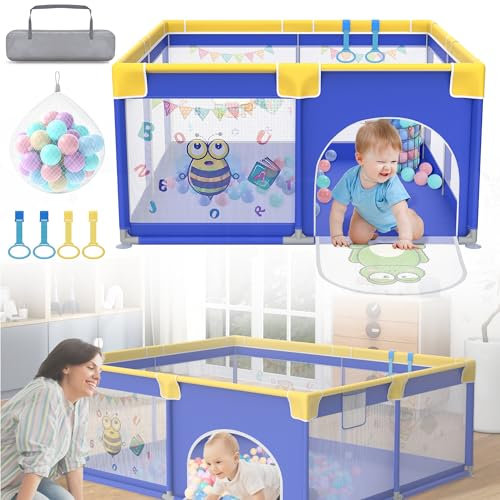 HENGMEI Baby Laufgitter Laufstall Absperrgitter 127x127cm Aktivitätszentrum mit Rutschfester Basis, atmungsaktivem Netz Sicherheitsspielplatz (127 X 127cm, Kleintier)