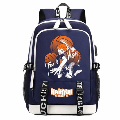 Anime Haikyuu!! KARASUNO Blau Oxford Tuch Cartoon Rucksack Schultasche für Manga Shoyo Hinata Fan Cosplay Geschenk, Blau 3, One size