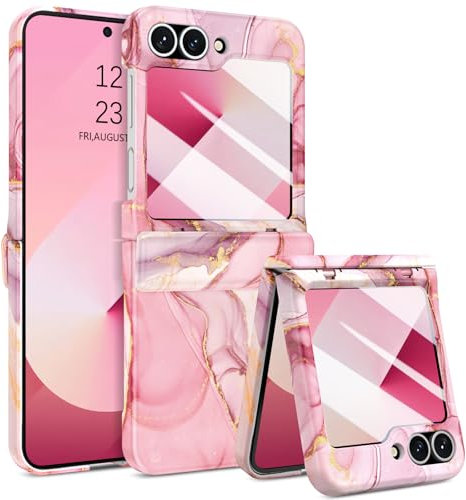YINLAI for Samsung Galaxy Z Flip 7 FE Case Samsung Galaxy Z Flip 6 Case Marble Pattern Full Body Rugged Drop Shockproof Protection Women Case for Samsung Galaxy Z Flip 7 FE/Z Flip6 5G 6.7, Rose Pink