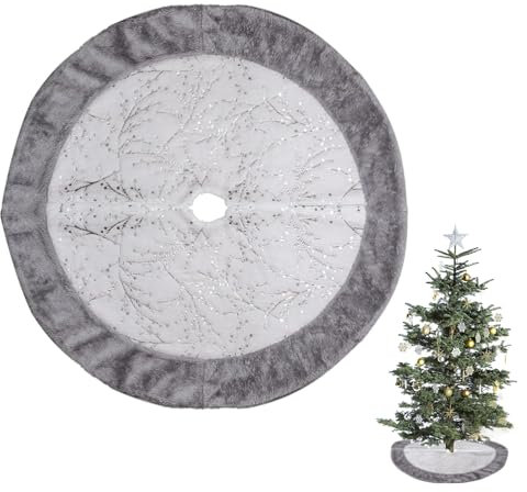 Weihnachtsbaum Decke Rund 90cm, Christbaumdecke Grau, Tannenbaum Teppich für Weihnachtsfeier Party Dekor und Dekoration