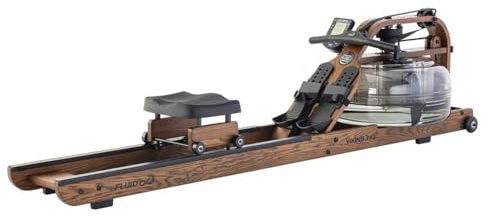 Fluid Rower Viking 3 XL - Rudergerät mit 10 Widerständen - Herzfrequenzmesser - Wasserwiderstand - Rudergerät für Zuhause - Farbe: Walnuss