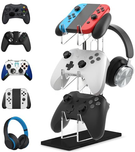 GAOUTO Kopfhörer Ständer Spiel, Controller Halter 3 Ebenen, Kopfhörer Ständer Halterung, Controller Ständer aus Acryl, Headset Ständer, Universal Kopfhörer Haken Wandhalterung Ohrhörer Aufhänger