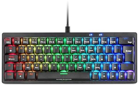 Mars Gaming MKMINIPRO, Teclado Mecánico Ultra-Compacto 60%, Switches Mecánicos Hot-Swappable, Iluminación RGB Chroma, Teclado Gaming Antighosting, Multiplataforma, Switch Silencioso, Español, Negro