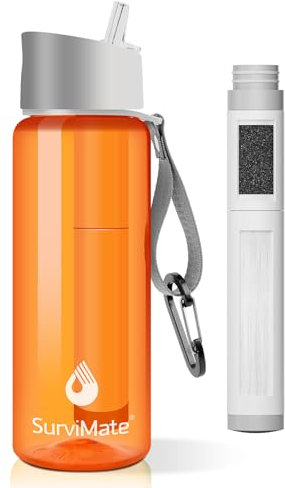 SurviMate 5-Stage 0.01μm Ultra-Filtration Filtered Water Bottle, BPA-Free Material, NSF/ANSI 42&372 Certified, Portable Water Filter Bottle for Survival, Camping, Hiking, and Emergency Use