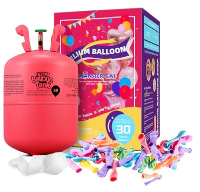 Monster Gas 7L Helium Tank For Balloons At Home, Balloon Helium Tank Up To 30 Latex Balloons, Small Helium Tanks