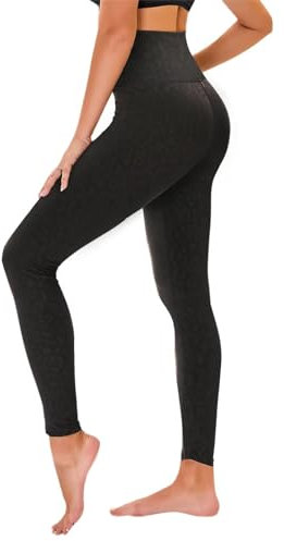 TNNZEET High Waist Leggings Damen Elastische Leggins Weiche Sporthose für Sport Gym,Schwarz Leopard,S-M