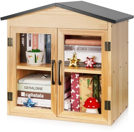 Exttlliy Outdoor Library Outdoor Book Box Storage Small Wooden Cabinet Little Literature Box for Neighborhoods Community and Schools Sharing Books, Flyers, Newspapers, Food and Art (D)
