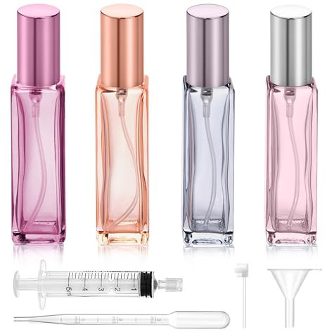 Jesustree Atomizador Perfume Recargable 20ml, 4 Piezas Mini Botella de Perfume, Portátil Frasco Pulverizador Perfume Vacío Recargable para la Aviación, Viajar, Fiestas