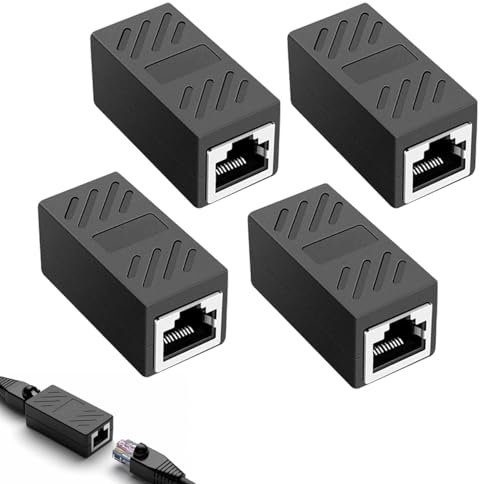 LAIXIABAO 4 Pcs RJ45 Coupler, Female to Female Ethernet Connector, Plug and Play Ethernet Cable Extender LAN Network Inline Joiners (Black)