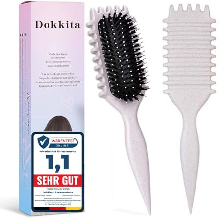 Lockenbürste, Curly Hair Brush, Curl Defining brush, Curl Define Stylingbürste, Wildschweinborsten Haarbürste, Haarbürste zum Entwirren für Frauen -Beige