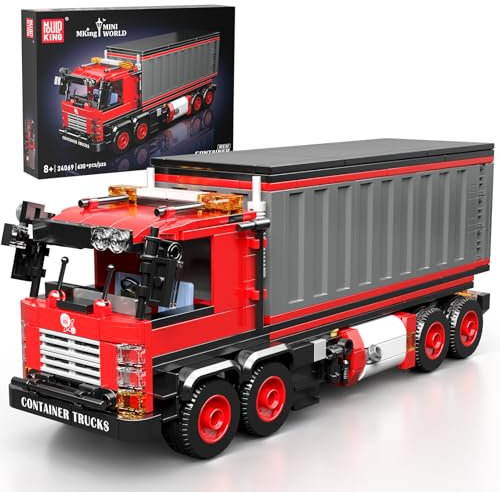 Mould King 24069 Klemmbausteine LKW Spielzeug Bausteine Container LKW Modellbausatz Rot Truck Modell MOC Sammlerstücke Geschenke für 8+ Kinder und Erwachsene (630 Teile)