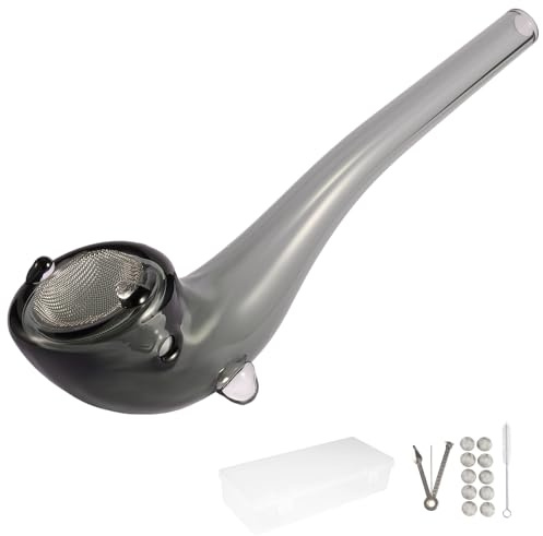 Pipa per affumicatura a mano, vetro borosilicato resistente, bocchino curvo, porta filtro sicuro, 10 filtri, strumento tubi 3 in 1, spazzola pulizia, scatola