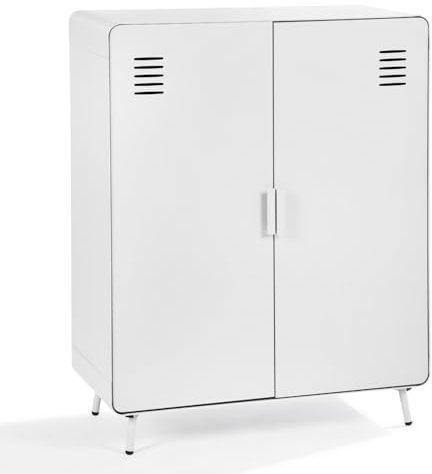 MEUBLE COSY Sideboard Buffets Küchenschrank Kommode mit 3 Türen Magnet und Regal Ablage aus Metall fürs Küchen Wohnzimmer Schlafzimmer Arbeitszimmer, Industrial Style, Weiß, 80x40x102cm