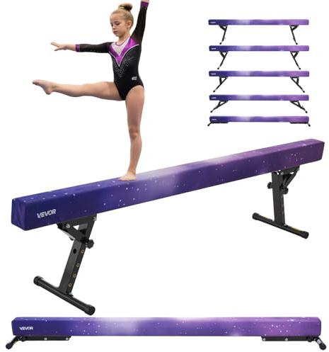 VEVOR Barra de Equilibrio para Gimnasia Infantil, Altura Ajustable 5 Niveles, Carga de 158,7 kg, con Base Reforzada de Acero al Carbono y Pernos de Alta Resistencia, Galaxia, 2450 x 430 x 180 mm