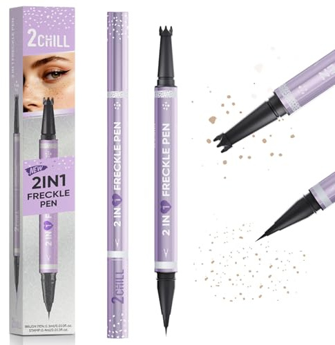 2CHILL Stylo imperméable 2 en 1 pour taches de rousseur longue durée avec deux pointes et crayon à sourcils, maquillage simple et naturel pour tous les types de peau (01 brun clair)
