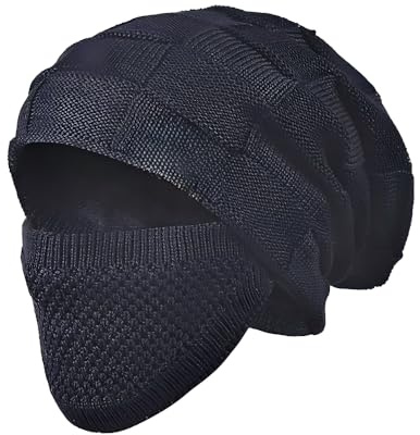 HHuDock Wintermütze ohne Krempe mit integrierter Gesichtsmaske lässige warme Strickmütze geeignet für Damen und Herren