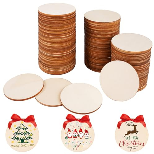 100 Piezas 5cm Discos de Madera para Manualidades,Discos de Madera Redondos | Discos Redondos de Madera para Manualidades, para Pintura, Bricolaje, Adornos del Hogar, Adornos del Boda, Manualidades