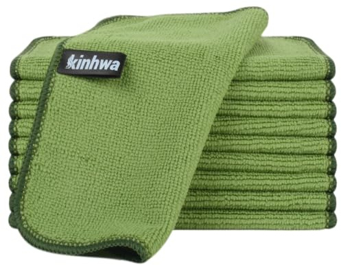 KinHwa Spüllappen Waschbar Grün Mikrofasertücher Spültuch 20x20 cm | mikrofaser putzlappen Küche Fusselfrei Kratzfreie Reinigung Stark saugfähig Schnell trocknend Langlebig 10 Stück