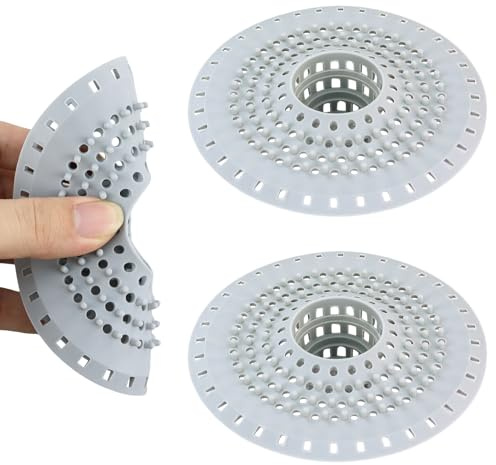 2 Pezzi 12.5cm Capelli Filtro in silicone con ventosa,Grigio Filtro Scarico Doccia Rotondo,Filtri Anti Intasamento Bagno,Filtro Scarico Vasca Copriscarico,per Tubo Scarico