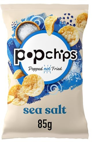 popchips - Sea Salt Potato Chips, 85g (Pack of 8) - Popped not fried, No artificial flavours or colours, Suitable for vegans
