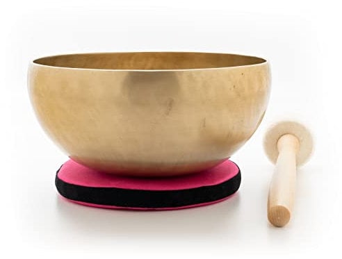 Universalklangschale, inklusiv pink schwarzem Kissen sowie einem Holz-/ Filzklöppel -2140-L-, Klangschalen-Set aus Nepal, Handarbeit